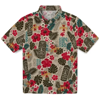 Iowa State Cyclones Hawaiian Shirt - Tiki Masks Warm Beige