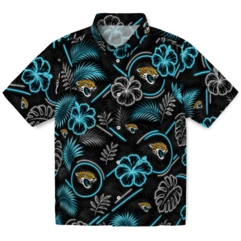 Jacksonville Jaguars Hawaiian Shirt - Neon Florals Black