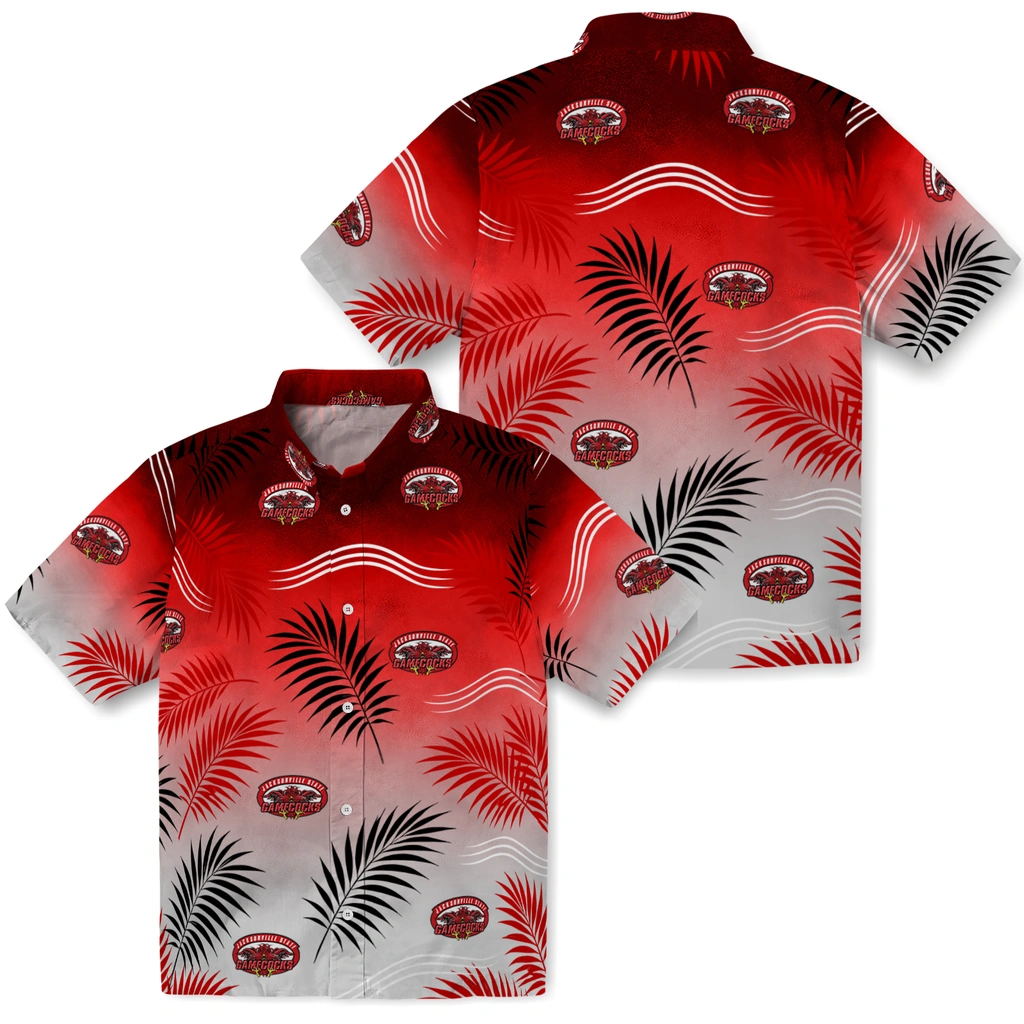 jacksonville-state-gamecocks-hawaiian-shirt-customized-ombre-fronds-red-high-quality.webp