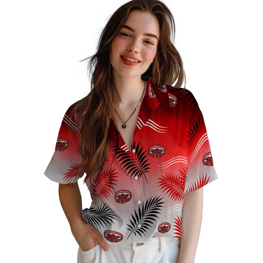 jacksonville-state-gamecocks-hawaiian-shirt-customized-ombre-fronds-red-latest-model.webp