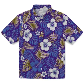 James Madison Dukes Hawaiian Shirt - Hibiscus Monstera Purple