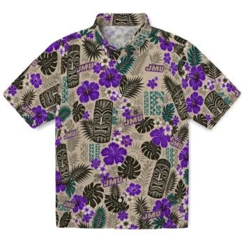 James Madison Dukes Hawaiian Shirt - Tiki Masks Warm Beige