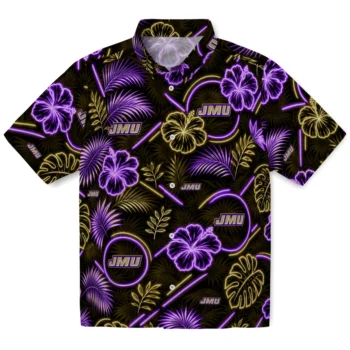 James Madison Dukes Hawaiian Shirt - Neon Florals Black