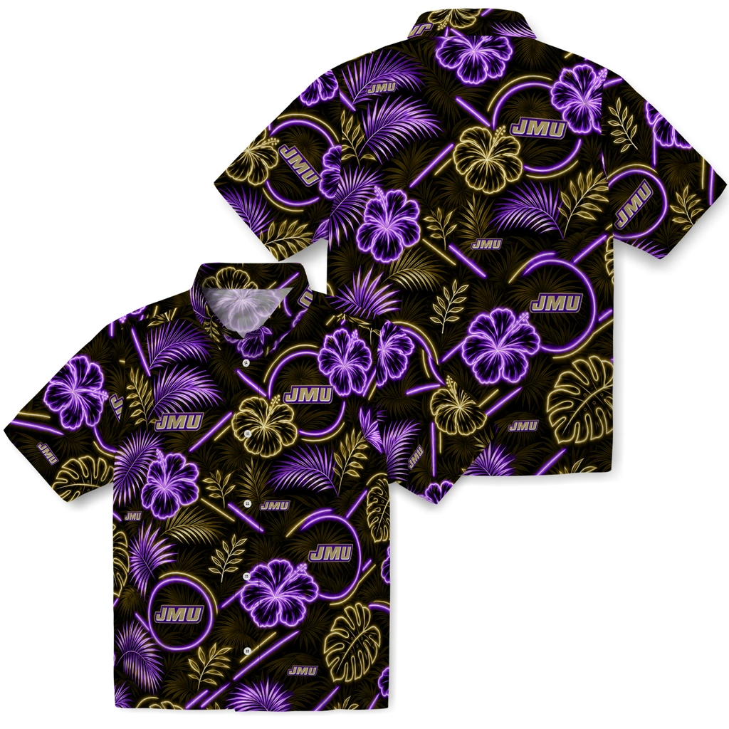 james-madison-dukes-hawaiian-shirt-personalized-neon-florals-black-high-quality.webp