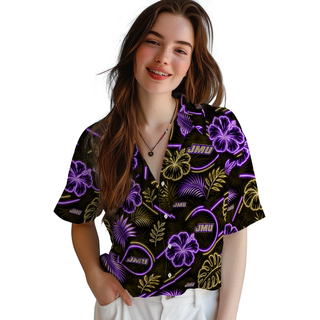 james-madison-dukes-hawaiian-shirt-personalized-neon-florals-black-latest-model.webp