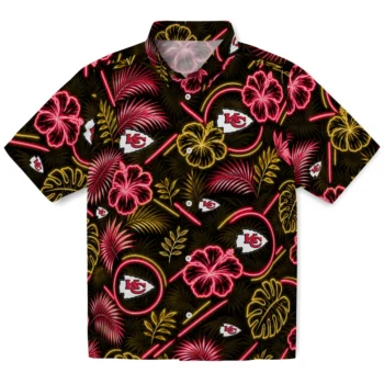 Kansas City Chiefs Hawaiian Shirt - Neon Florals Black
