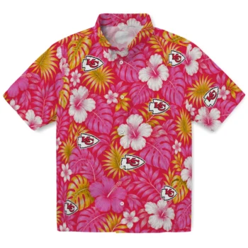 Kansas City Chiefs Hawaiian Shirt - Hibiscus Monstera Red