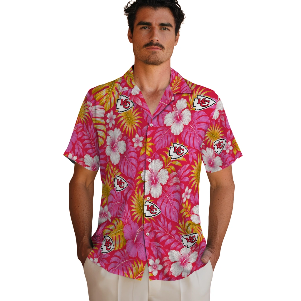 kansas-city-chiefs-hawaiian-shirt-personalized-hibiscus-monstera-red-fashion-forward.webp
