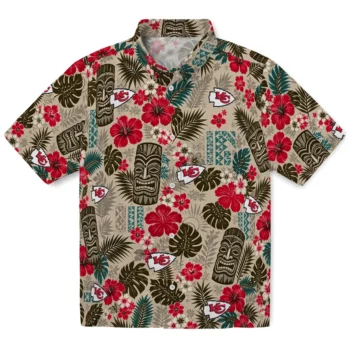 Kansas City Chiefs Hawaiian Shirt - Tiki Masks Warm Beige