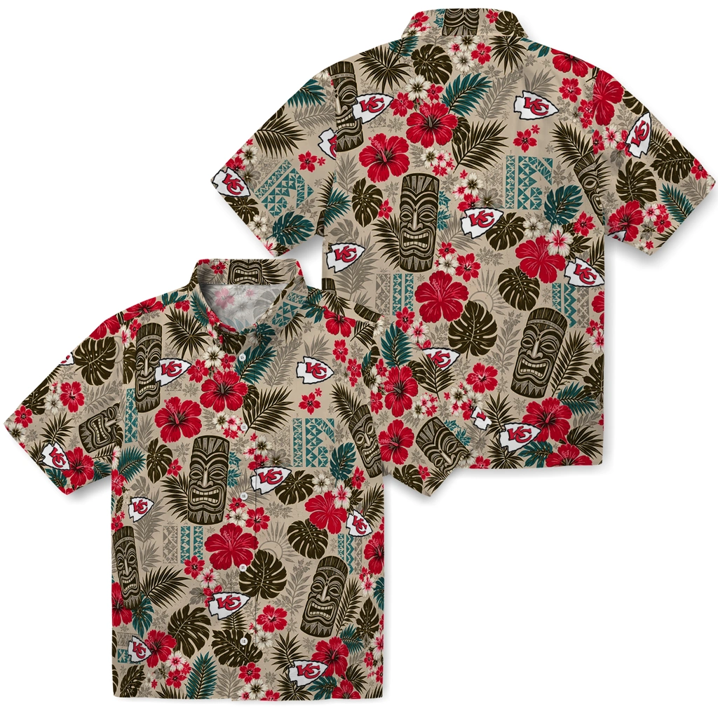 kansas-city-chiefs-hawaiian-shirt-personalized-tiki-masks-warm-beige-high-quality.webp