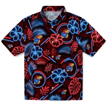 Kansas Jayhawks Hawaiian Shirt - Neon Florals Black