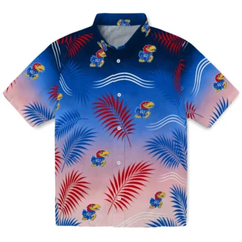 Kansas Jayhawks Hawaiian Shirt - Ombre Fronds Blue