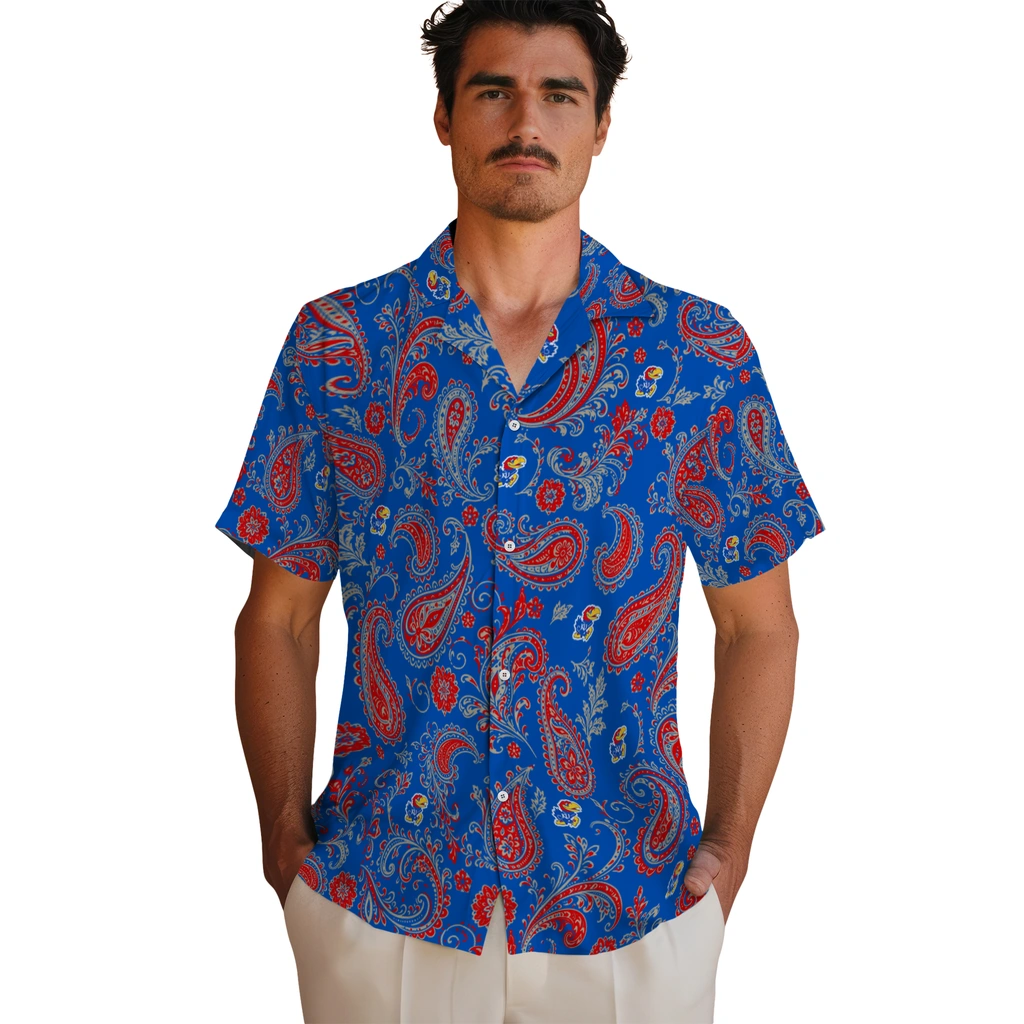 kansas-jayhawks-hawaiian-shirt-personalized-paisley-print-blue-fashion-forward.webp