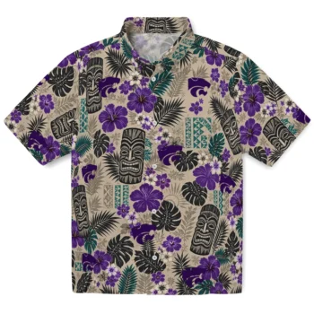 Kansas State Wildcats Hawaiian Shirt - Tiki Masks Warm Beige