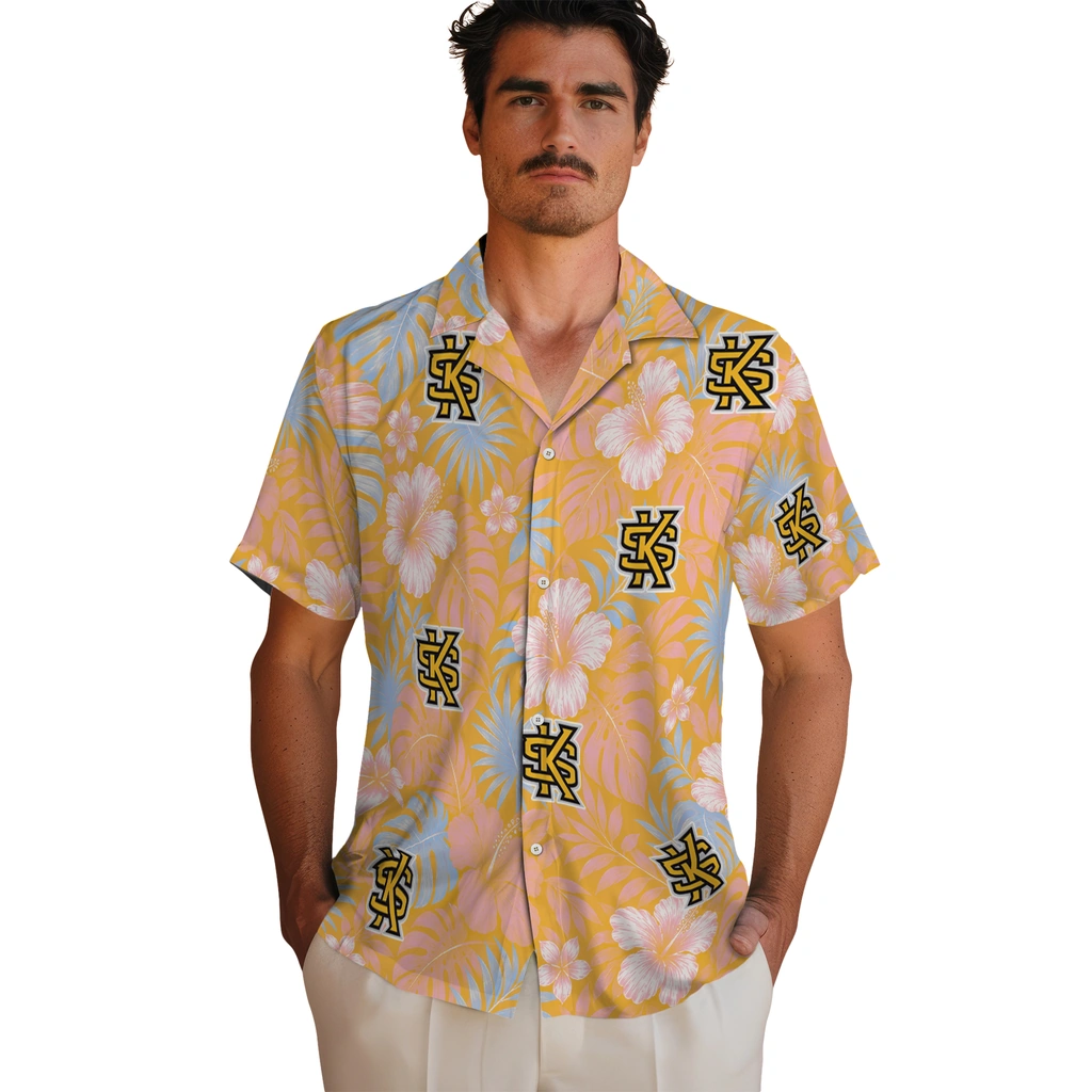 kennesaw-state-owls-hawaiian-shirt-custom-hibiscus-monstera-gold-fashion-forward.webp