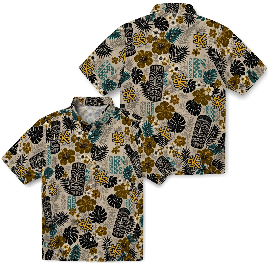 kennesaw-state-owls-hawaiian-shirt-custom-tiki-masks-warm-beige-high-quality.webp