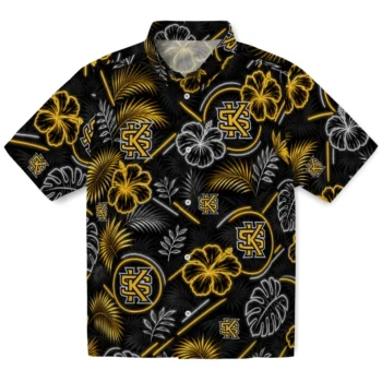 Kennesaw State Owls Hawaiian Shirt - Neon Florals Black
