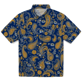 Kent State Golden Flashes Hawaiian Shirt - Paisley Print Navy Blue