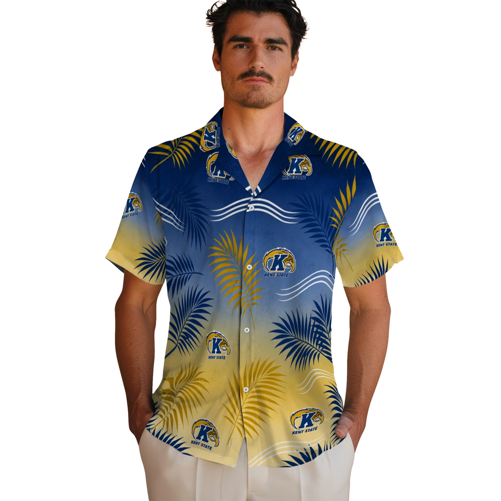 kent-state-golden-flashes-hawaiian-shirt-customized-ombre-fronds-navy-blue-fashion-forward.webp