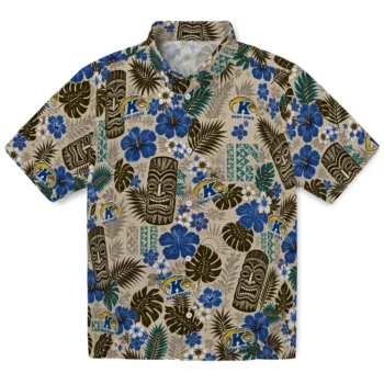 Kent State Golden Flashes Hawaiian Shirt - Tiki Masks Warm Beige