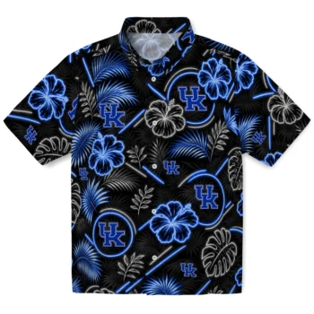 Kentucky Wildcats Hawaiian Shirt - Neon Florals Black