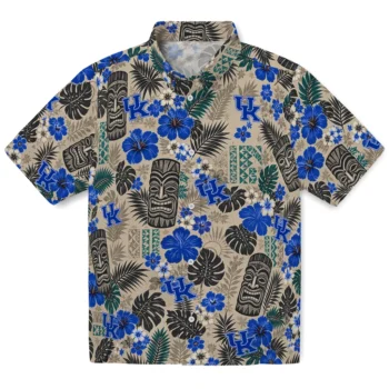 Kentucky Wildcats Hawaiian Shirt - Tiki Masks Warm Beige