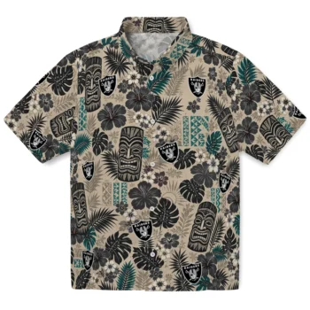 Las Vegas Raiders Hawaiian Shirt - Tiki Masks Warm Beige