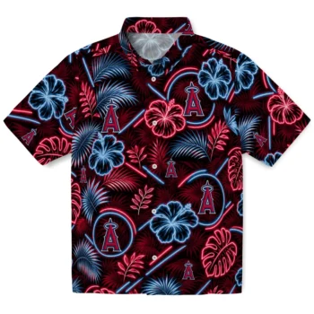 Los Angeles Angels Hawaiian Shirt - Neon Florals Black
