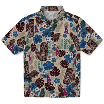 Los Angeles Angels Hawaiian Shirt - Tiki Masks Warm Beige