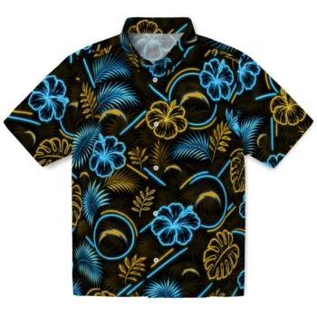 Los Angeles Chargers Hawaiian Shirt - Neon Florals Black