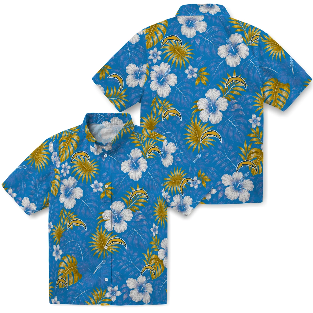 los-angeles-chargers-hawaiian-shirt-customized-hibiscus-monstera-blue-high-quality.webp