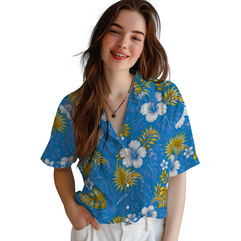 los-angeles-chargers-hawaiian-shirt-customized-hibiscus-monstera-blue-latest-model.webp