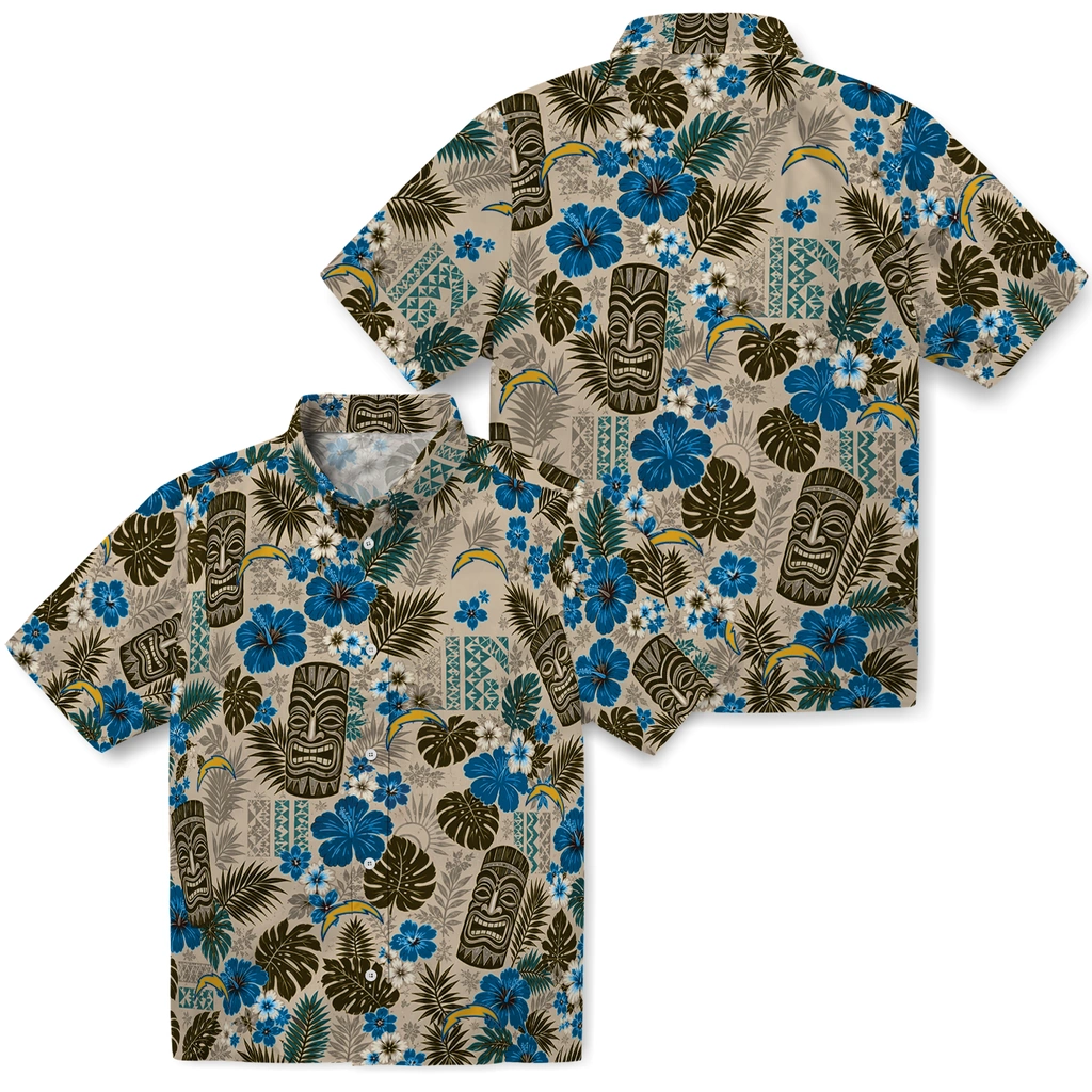 los-angeles-chargers-hawaiian-shirt-customized-tiki-masks-warm-beige-high-quality.webp