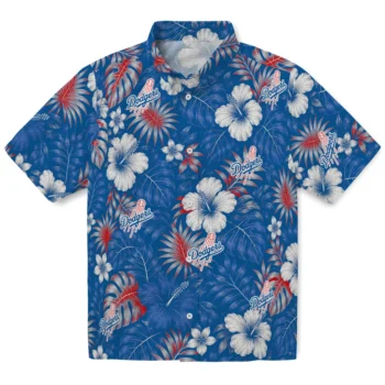 Los Angeles Dodgers Hawaiian Shirt - Hibiscus Monstera Blue