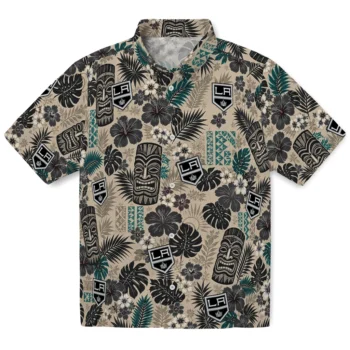 Los Angeles Kings Hawaiian Shirt - Tiki Masks Warm Beige