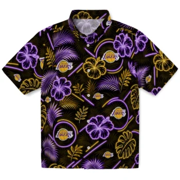 Los Angeles Lakers Hawaiian Shirt - Neon Florals Black