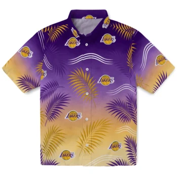 Los Angeles Lakers Hawaiian Shirt - Ombre Fronds Purple