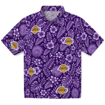 Los Angeles Lakers Hawaiian Shirt - Crystal Foliage Purple