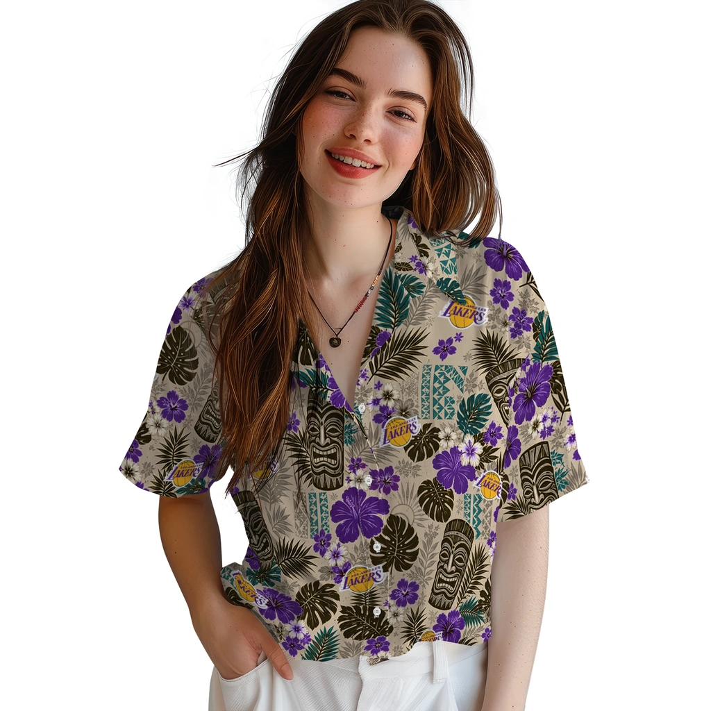 los-angeles-lakers-hawaiian-shirt-personalized-tiki-masks-warm-beige-latest-model.webp