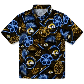 Los Angeles Rams Hawaiian Shirt - Neon Florals Black