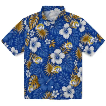 Los Angeles Rams Hawaiian Shirt - Hibiscus Monstera Blue