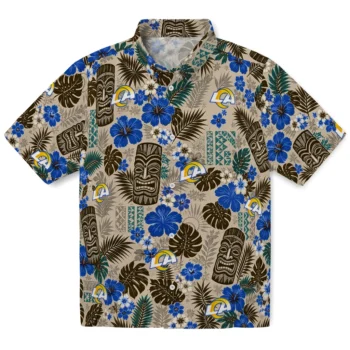 Los Angeles Rams Hawaiian Shirt - Tiki Masks Warm Beige