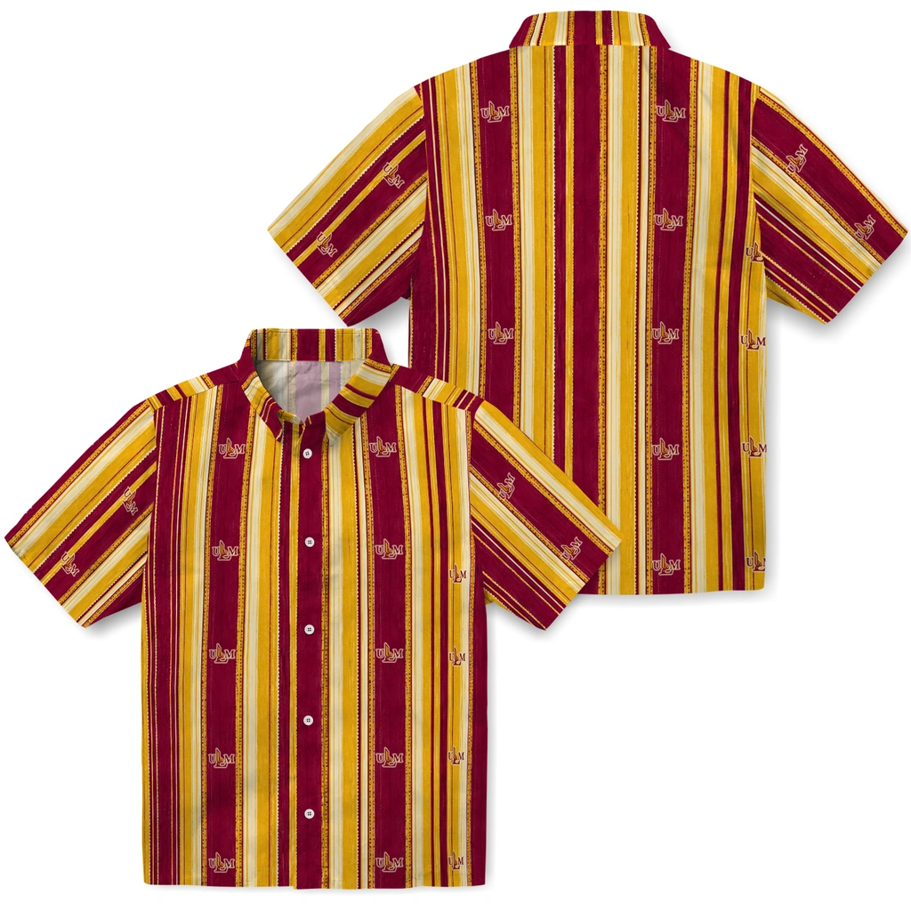 louisiana-monroe-warhawks-hawaiian-shirt-custom-distressed-stripes-red-gold-high-quality.webp
