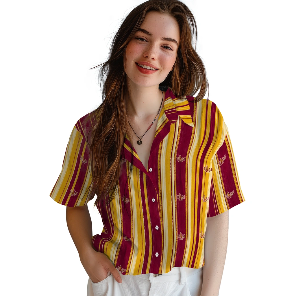 louisiana-monroe-warhawks-hawaiian-shirt-custom-distressed-stripes-red-gold-latest-model.webp