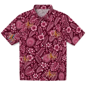 Louisiana-Monroe Warhawks Hawaiian Shirt - Crystal Foliage Red