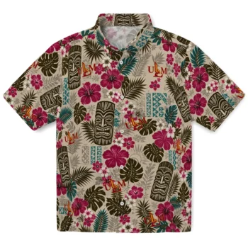 Louisiana-Monroe Warhawks Hawaiian Shirt - Tiki Masks Warm Beige