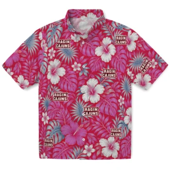Louisiana Ragin Cajuns Hawaiian Shirt - Hibiscus Monstera Red