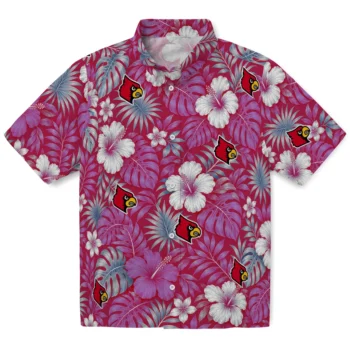 Louisville Cardinals Hawaiian Shirt - Hibiscus Monstera Red