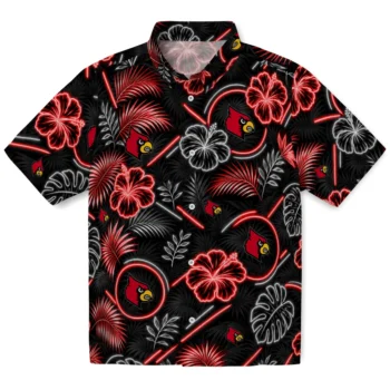 Louisville Cardinals Hawaiian Shirt - Neon Florals Black