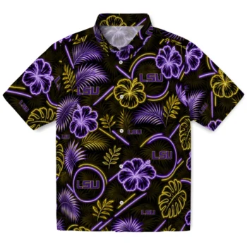 LSU Tigers Hawaiian Shirt - Neon Florals Black
